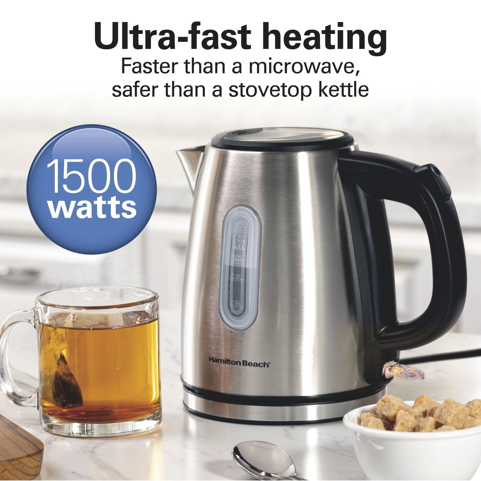 Hamilton Beach Stainless Steel Electric Kettle, Tea & Water Kettle, 1.2L, with Ultra-Fast Heating & Auto Shutoff