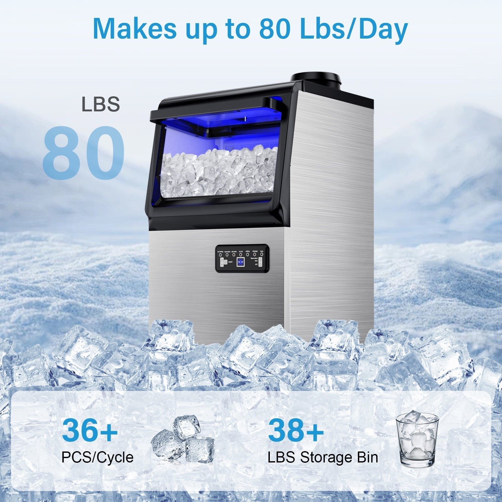 Tittla 70lbs/24H Commercial Ice Maker Machine,Stainless Steel Under Counter ice Machine,37LBS Storage Capacity for Restaurant Home Bar