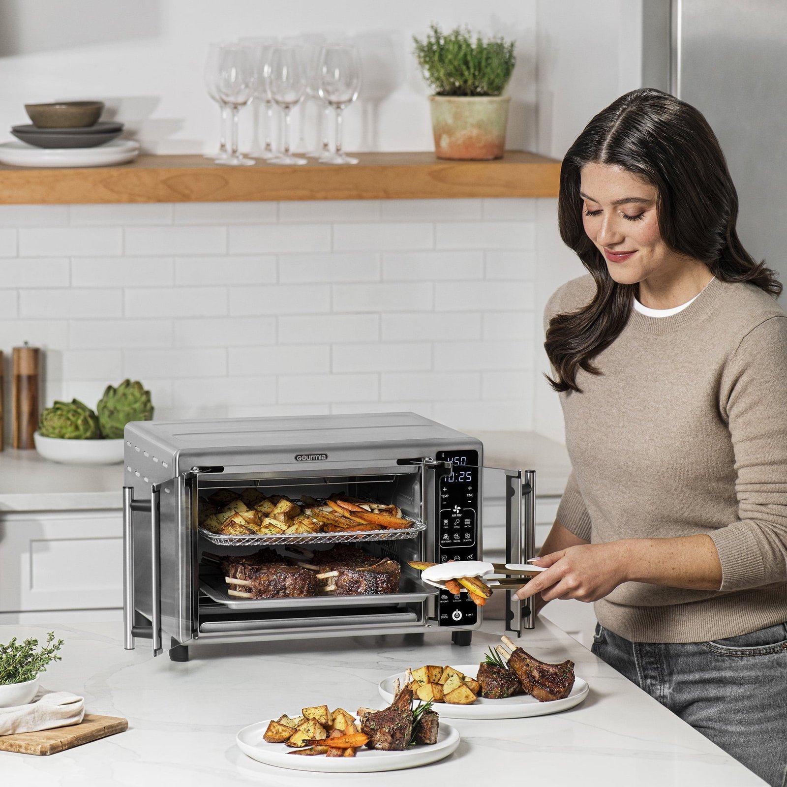 Gourmia French Door 6-Slice Digital Toaster Oven Air Fryer, 19 One-Touch Presets, 24L, Stainless Steel