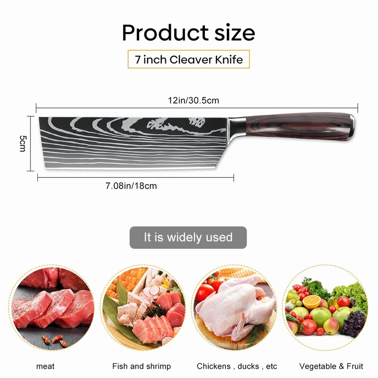 7In Japanese Kitchen Nakiri Knife Stainless Steel Chef Cutlery Slicing Choping