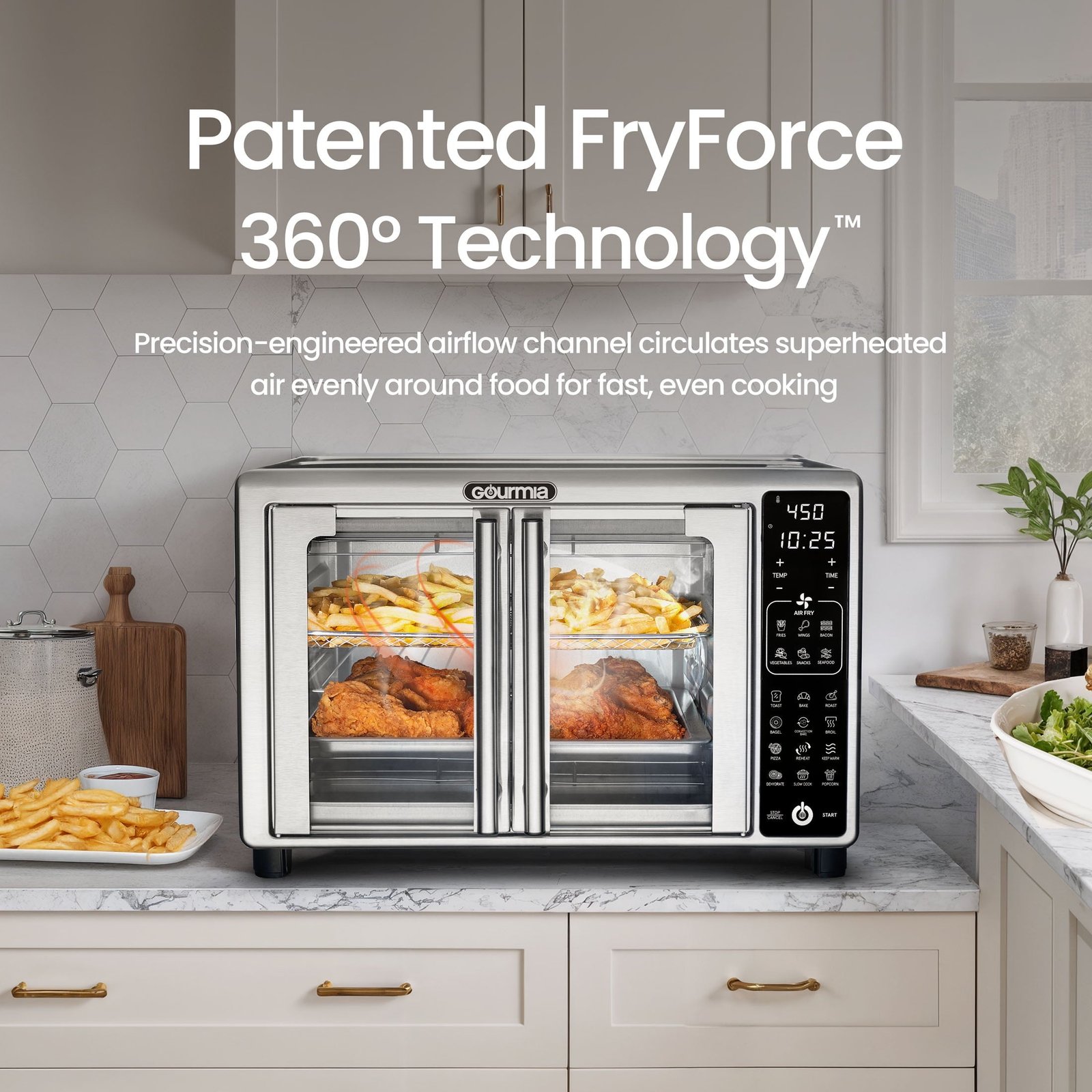 Gourmia French Door 6-Slice Digital Toaster Oven Air Fryer, 19 One-Touch Presets, 24L, Stainless Steel