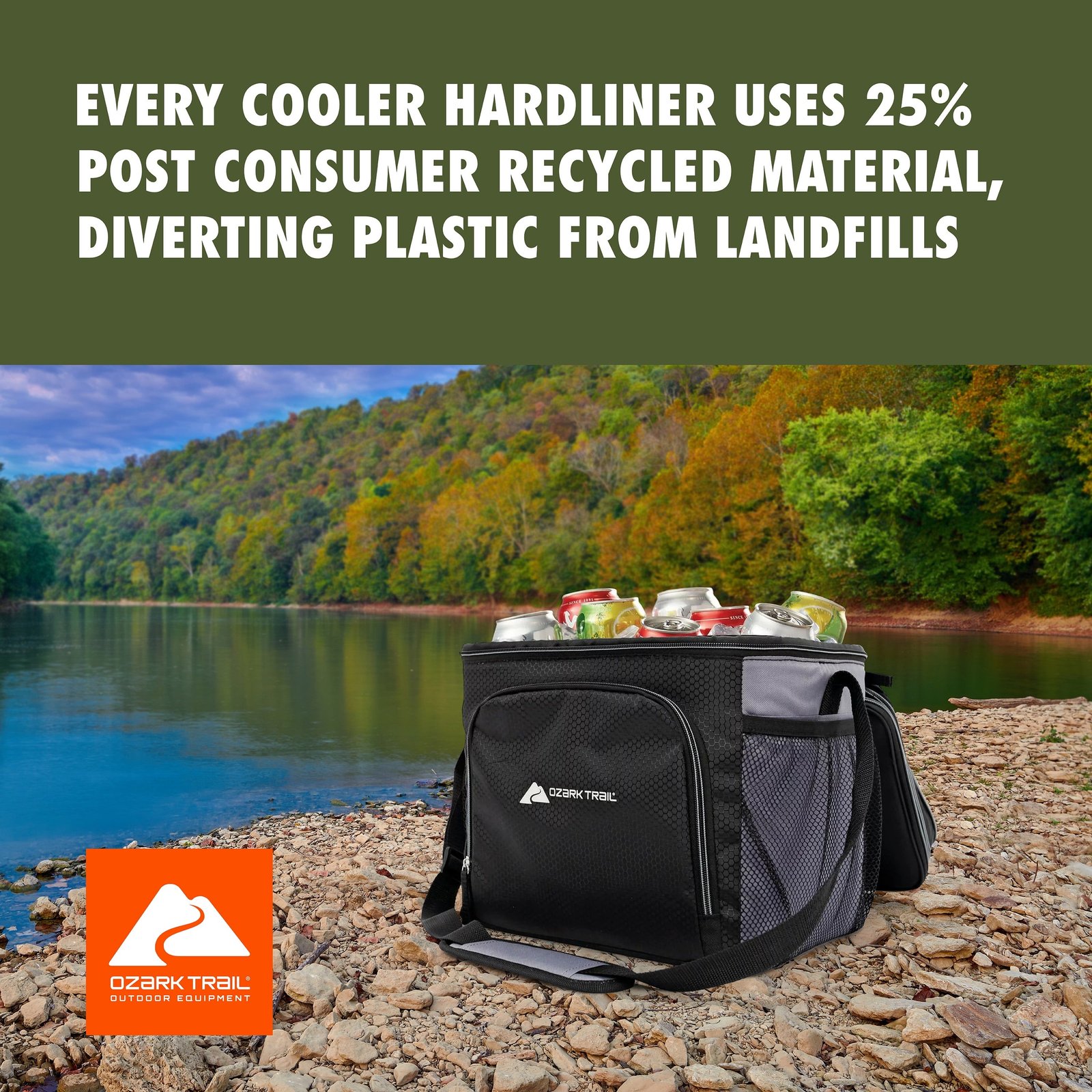 Ozark Trail Soft-Sided 24-Can Cooler, 19 QT Capacity, Black