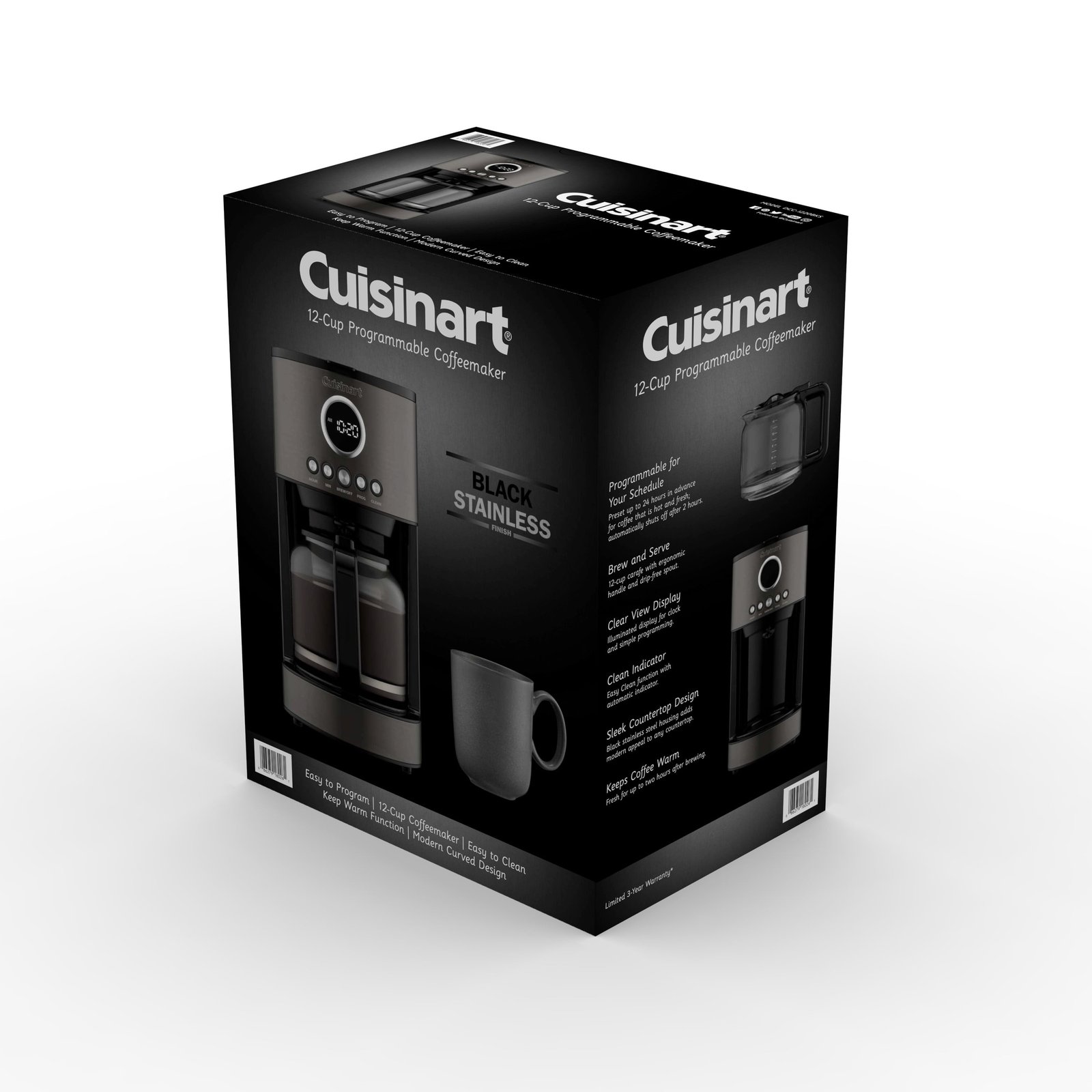 Cuisinart 12-Cup Coffee Maker, Stainless Steel, Black