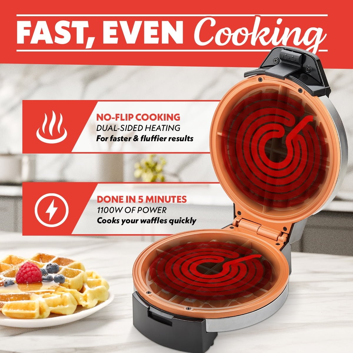 Gourmia Belgian Waffle Maker Adjustable Browning, Nonstick Ceramic Plates, Stainless Steel