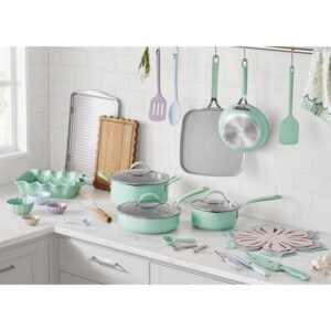 The Pioneer Woman Ceramic Nonstick Cookware and Bakeware Set, Sutton 34-Piece, Green