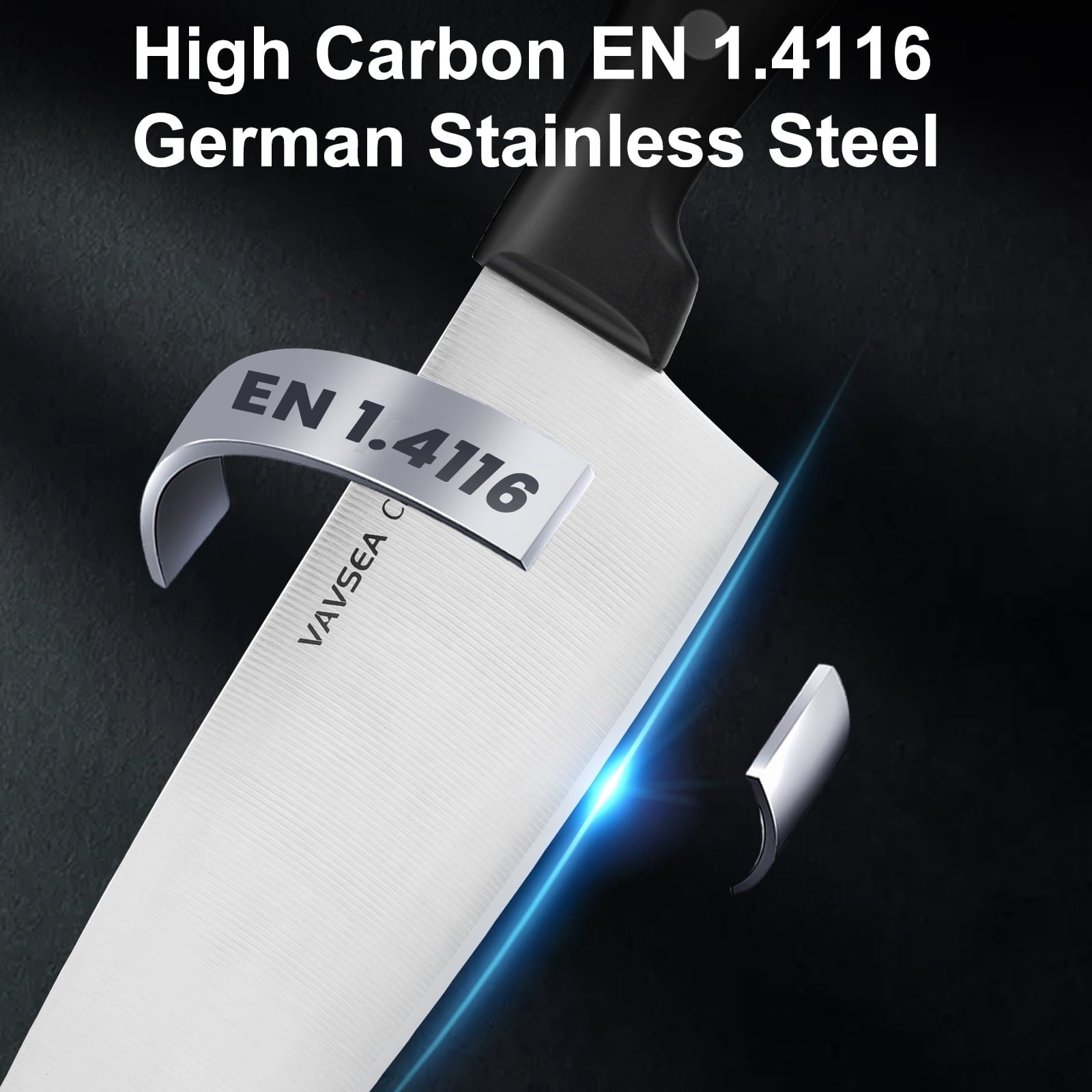 VAVSEA Kitchen Knife Set with Sharpening Steel, German Knife Block Set with Healthy Anti-Rust Coating, 12Pcs Knife Set for Dishwasher Safe, Cooking Utensils, Gifts for Christmas, Black