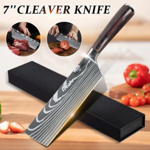 7" Nakiri Knife Kitchen Chef'S Knife Damascus Laser Stainless Steel Meat Slicing