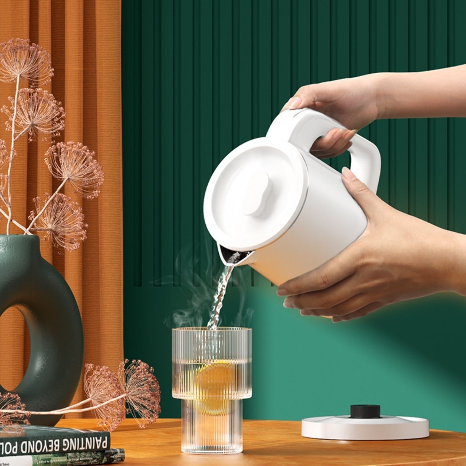 Small Electric Tea Kettle Stainless Steel, 0.8L Portable Mini Hot Water Boiler Heater, Travel Electric Coffee Kettle with Auto Shut-Off & Boil Dry Protection
