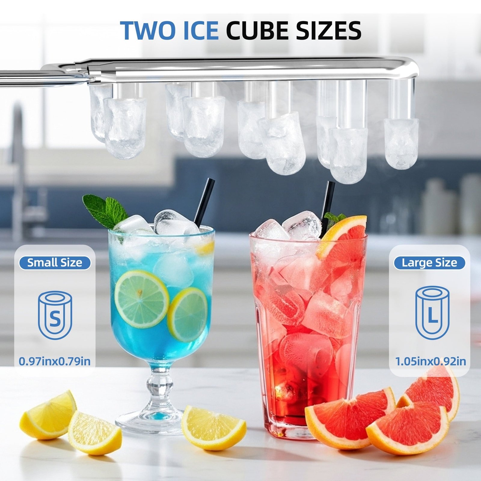 Auseo Countertop Ice Maker, 2 Sizes of Bullet Ice, 26Lbs/24H, 8 Ice Cubes in 6 Mins, Portable Ice Machine with Self-Cleaning for Home/Party/Travel/Camping (Black)