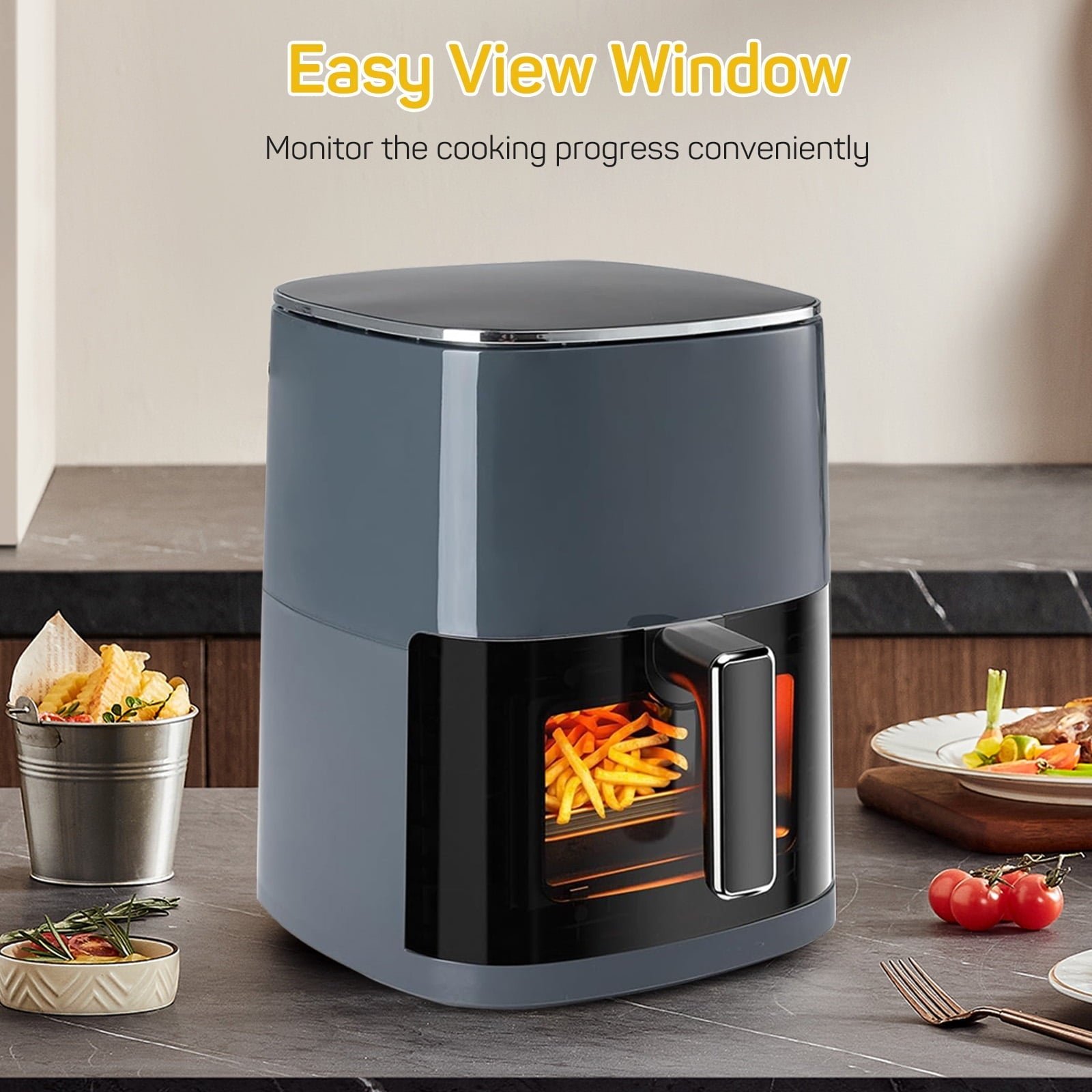 Smiaoer 6 Qt Compact Air Fryer Toaster Oven with Digital LED Touchscreen Electric Hot Oven, Oilless Multifunctional Cooker with Auto Shut-Off,Gray