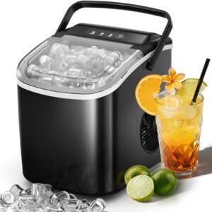 Auseo Countertop Ice Maker 26lbs/24H, 9 Bullet Ice Make in 6 Mins, Portable Ice Machine with Self-Cleaning, Black