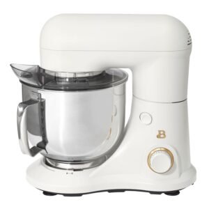Beautiful 5.3 Qt Stand Mixer, White Icing with Flat Beater, Dough Hook, Balloon Whisk