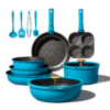 Carote 21 Pcs Nonstick Cookware Sets, Pots and Pans Set with Detachable Handles, Oven/Dishwasher Safe, Stackable Kitchen Cooking Set, Induction Cookware, Peacock Blue