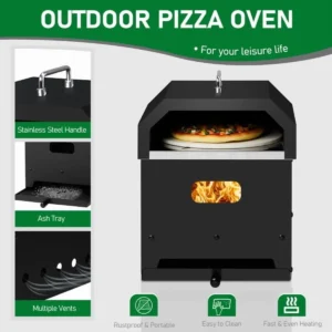 YDLW 14"Outdoor Pizza Oven Wood Fired Pizza Oven Portable Patio Ovens & Pizza Stone, Pizza Peel,Adjustable Legs,Waterproof Cover