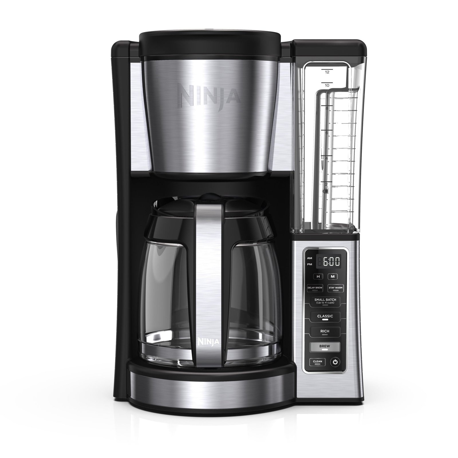 Ninja 12-Cup Stainless Steel Coffee Maker, Glass Carafe, CE250