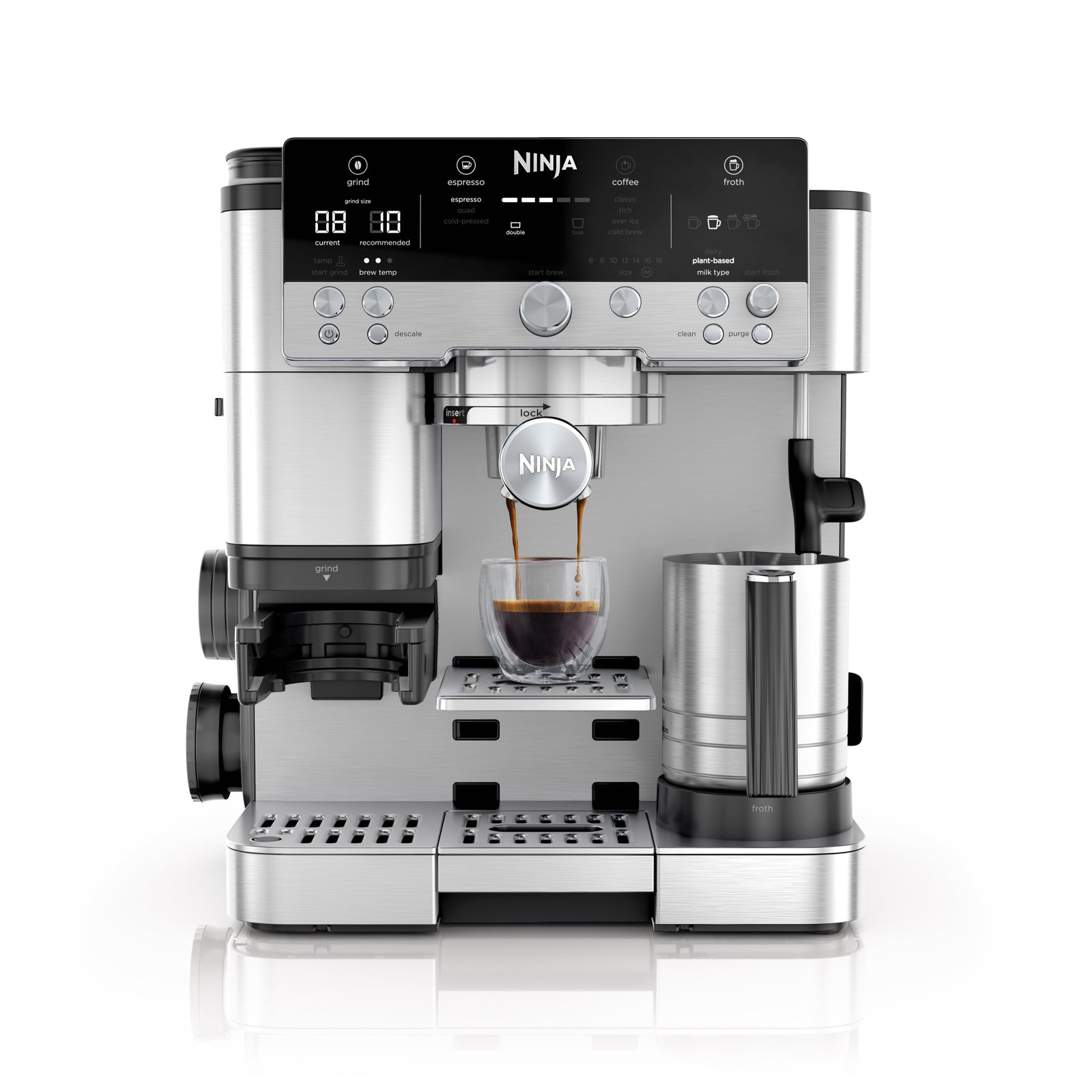 Ninja Luxe Cafe Premier Series, Stainless Steel Espresso Machine and Drip Coffee Maker with integrated Coffee Grinder and Milk Frother, ES601
