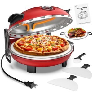 ONSON 12-Inch Pizza Maker with Ceramic Stone, Heats up to 800°F, Countertop Pizza Oven for Home, Red