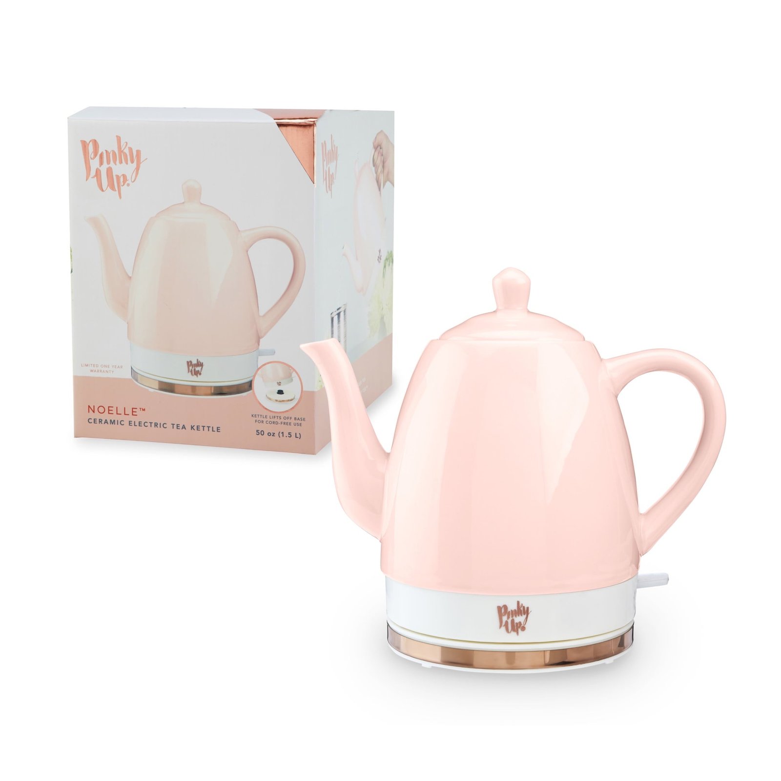 Pink Up Noelle Ceramic Electric Kettle for Hot Tea and Coffee, 1.5L, Pink