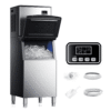 Simzlife Commercial Ice Maker Machine 450Lbs/24H, SECOP Compressor&ETL Approval, Industrial Ice Machine, 250Lbs Storage, Ice Ready in 8-15 min, Stainless Steel Ice Maker for Business
