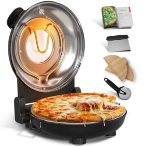 Virtu Electric Pizza Oven & Pizza Maker Machine, 12 Inch Pizza cooker for Kitchen Countertops up to 790°F, Black