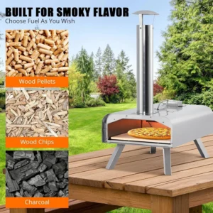 Outdoor Pizza Oven, 12" Portable Pizza Oven Outdoor, Wood Pellet Pizza Ovens With Pizza Stone, Pizza Peel, Thermometer and Carry Bag, Stainless Steel Pizza Maker Grill for Outside Backyard Camping