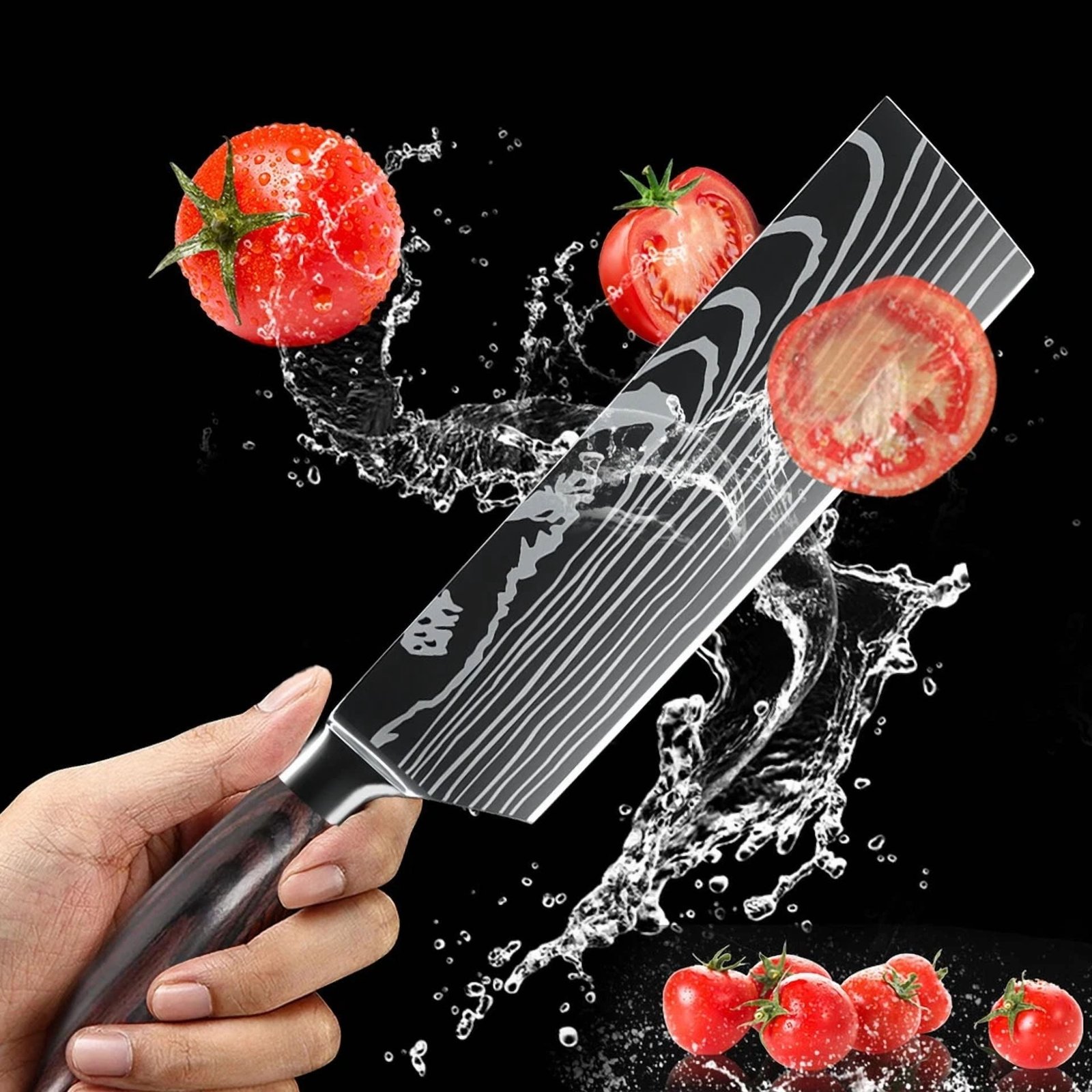7In Japanese Kitchen Nakiri Knife Stainless Steel Chef Cutlery Slicing Choping