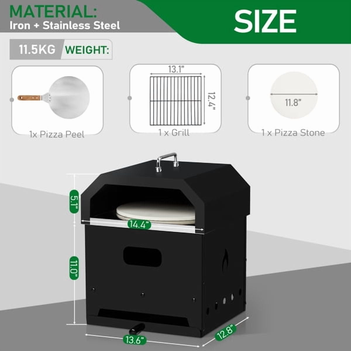 YDLW 14"Outdoor Pizza Oven Wood Fired Pizza Oven Portable Patio Ovens & Pizza Stone, Pizza Peel,Adjustable Legs,Waterproof Cover