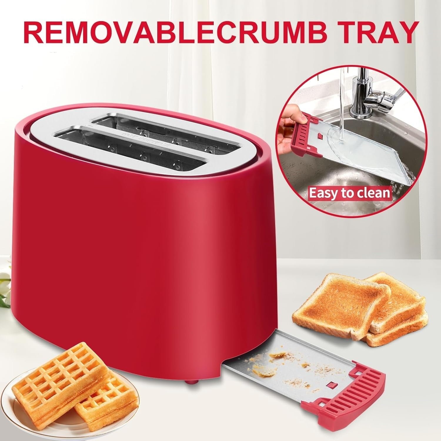 SEEDEEM Toaster 2 Slice, Extra Wide Slot Toaster, 7 Shade Settings, Bread Toaster with Cancel, Defrost, Reheat Function, Extra Wide Slots for Waffle or Bagel, Removable Crumb Tray, 750W, Retro Red