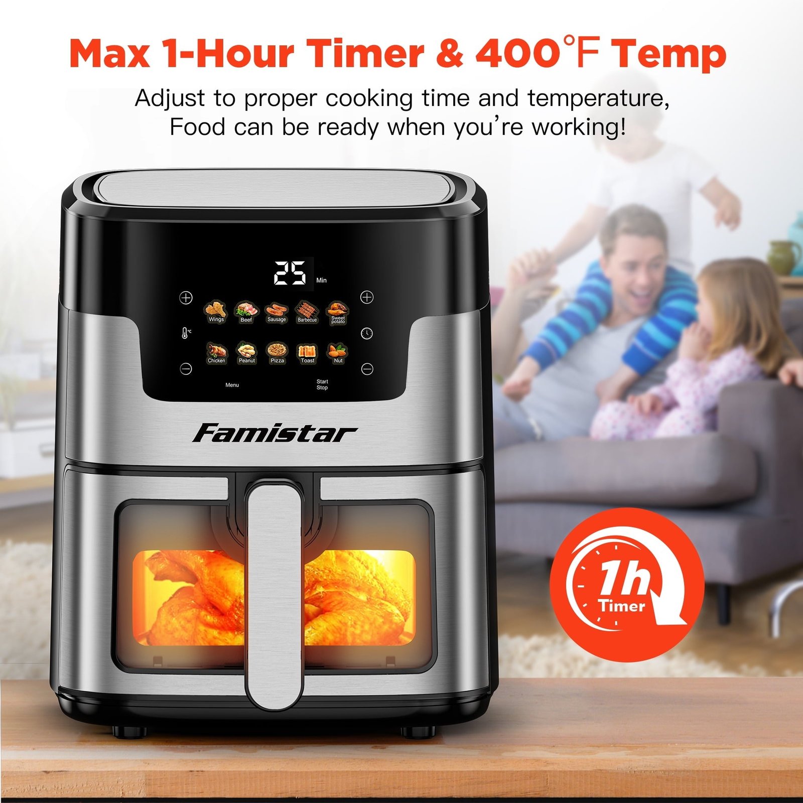 Air Fryer, 7.5QT Air Fryer Oven Oilless Cooker, 10-in-1 Hot Air Fryers with Digital LED Touch Screen, 10 Preset Cookings, Dishwasher-Safe Basket, Including Air Fryer Paper Liners 100PCS