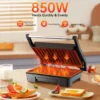 GPED Panini Press Grill, Stainless Steel Sandwich Maker with Double Non-Stick Coated Plates & Removable Drip Tray, 10.6" W x 8.7" H x 3.5" D