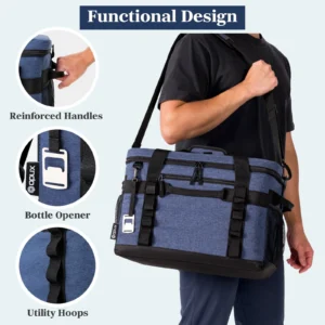 OPUX Cooler Bag, 60 Cans Insulated Soft Collapsible Portable Cooler, Soft Sided Leakproof Cooler for Beach Camping with Shoulder Strap, Ice Chest for Travel Road Trip Picnic, Navy Blue