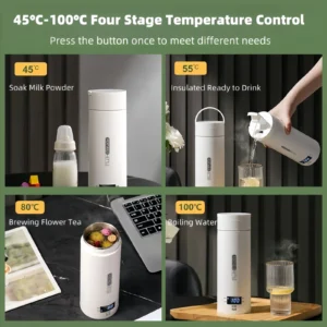 KYFIU Travel Electric Kettle, Portable Small Mini Tea Coffee Kettle Water Boiler, Constant Temperature Insulation Electric Cup, White