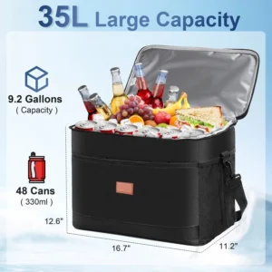 Qunler Extra Large Soft Sided Cooler Bag, 48 Can/30L Leakproof Portable Travel Beach Camping Picnic Insulated Coolers Bag, 37qt, Black