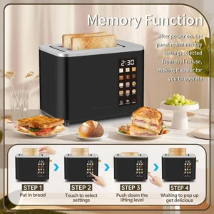 Touch Control Screen Toaster, Smart Stainless Toaster, 6 Shade Setting, 6 Bread Selection, Countdown, Removable Crumb Tray, 900W, Peach Pink